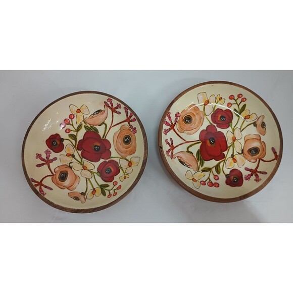 Handmade Wooden Salad Bowl - Acacia Kellie Montana enameled set of 2   7.5" - Picture 1 of 6